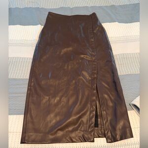 Nine West Dark Brown Faux Leather Pencil Skirt with Front Slit